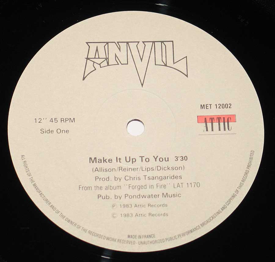 "Make It Up To You" Record Label Details: Attic Records MET 12002 © & ℗ 1983 Attic Records Sound Copyright 