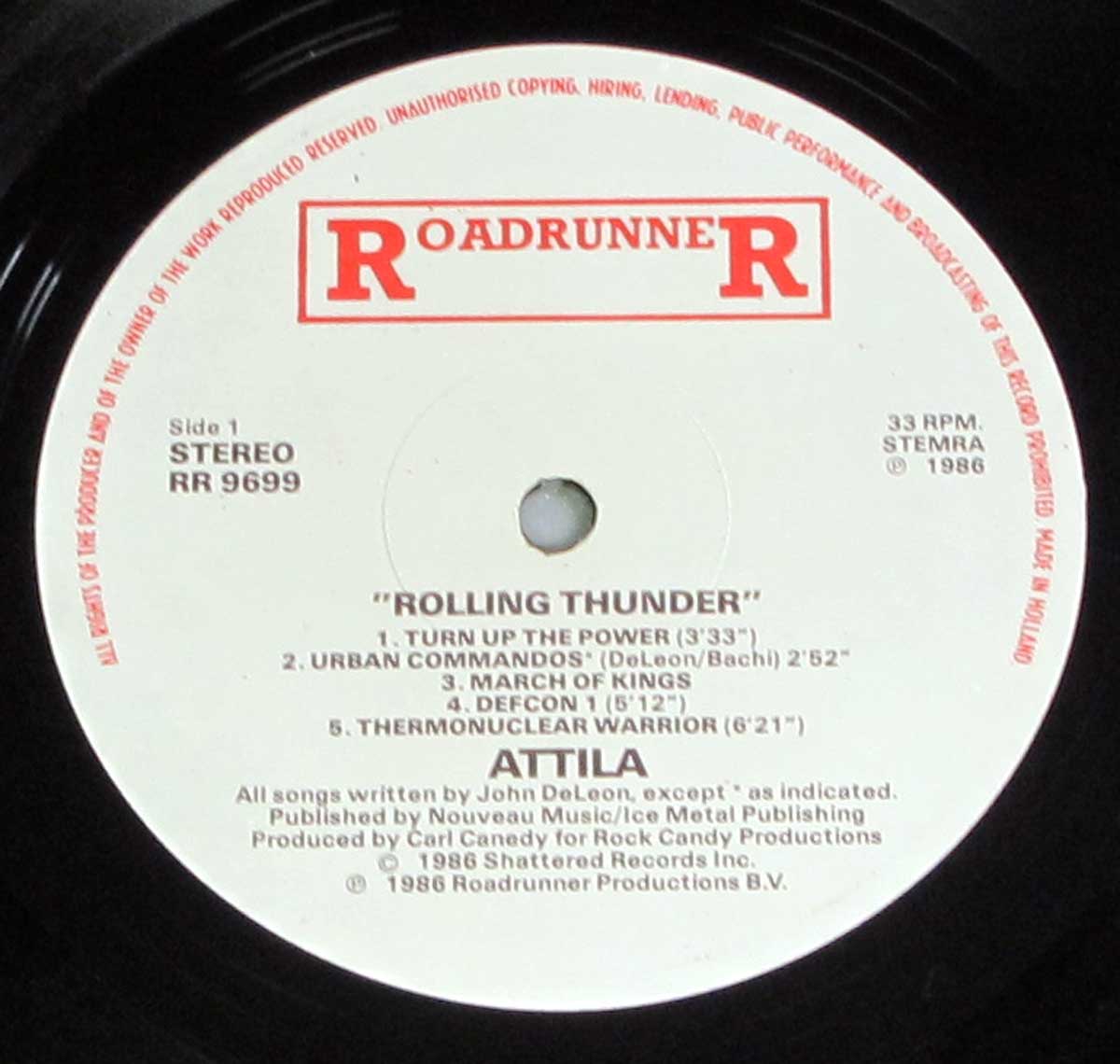Enlarged High Resolution Photo of the Record's label ATTILA - Rolling Thunder https://vinyl-records.nl