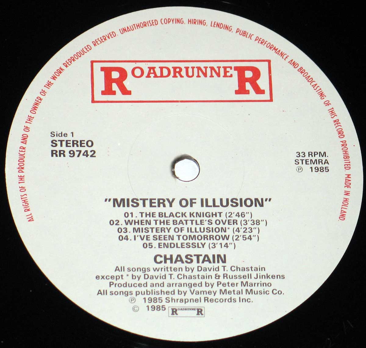 Enlarged High Resolution Photo of the Record's label CHASTAIN - Mystery of Illusion https://vinyl-records.nl