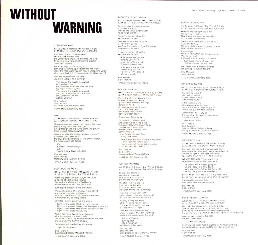 FACT - Without Warning 12" LP Vinyl Album custom inner sleeve