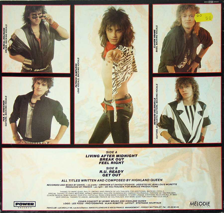 Photo of album back cover HIGHLAND QUEEN - Living After Midnight 12" EP / Mini-LP vinyl