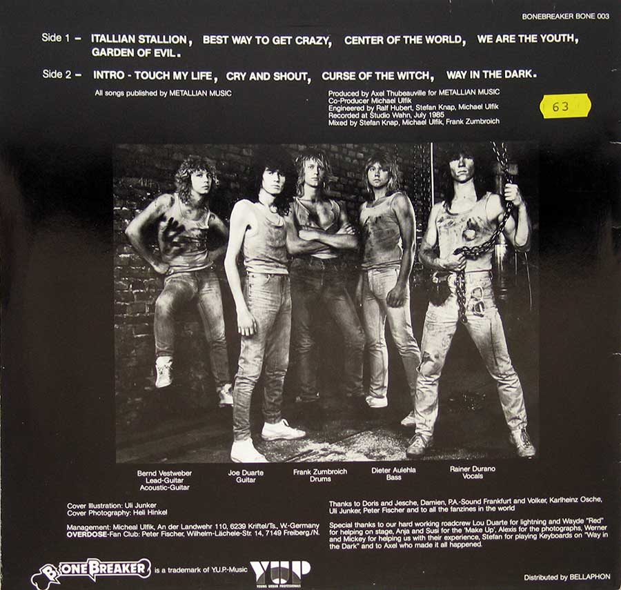 OVERDOSE - Tight Action Bonebreaker Records 12" Vinyl LP Album back cover