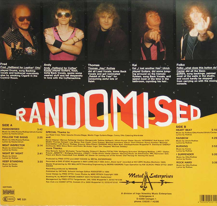 Four band-member photos of the RANDOM band on the album back cover 