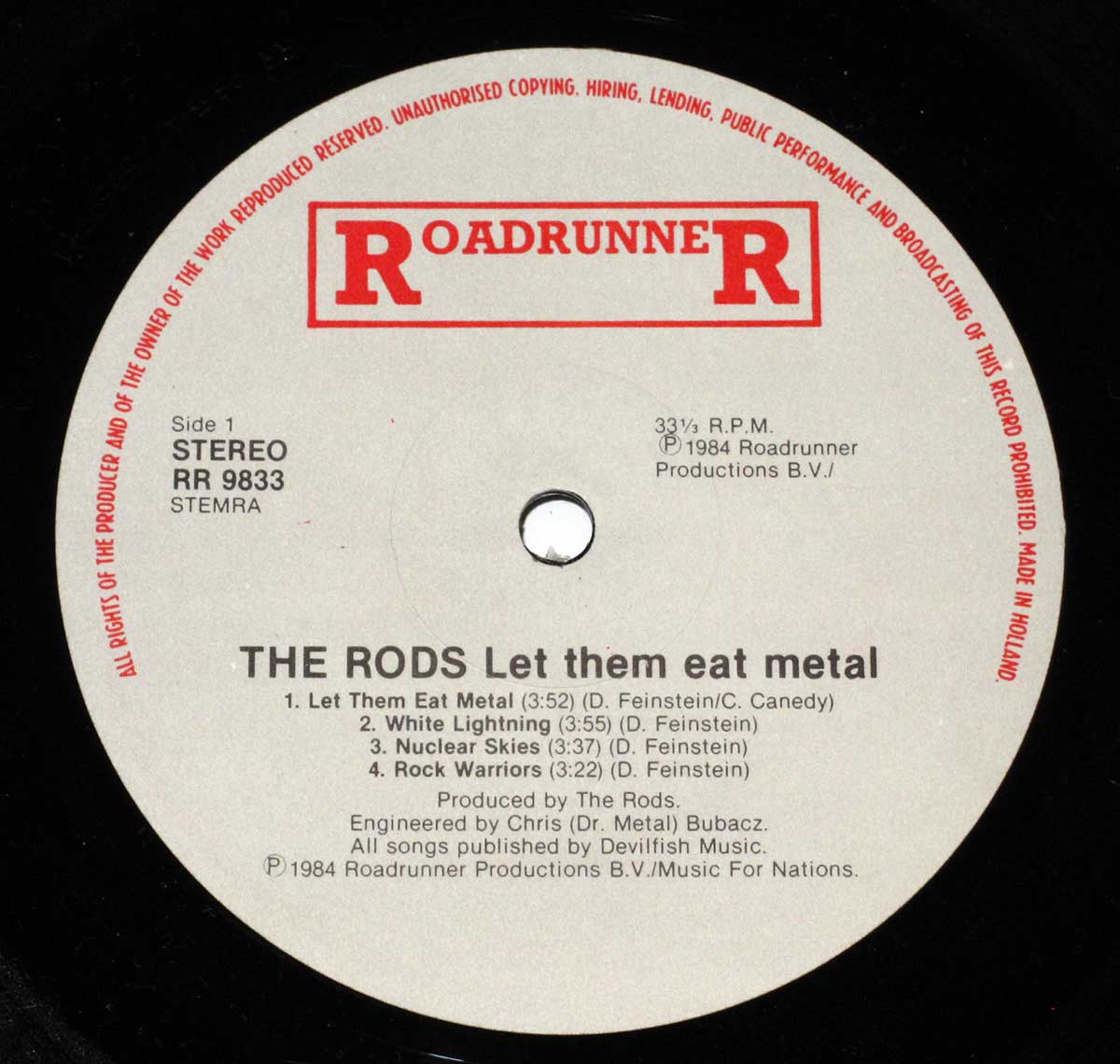 Enlarged High Resolution Photo of the Record's label The RODS - Let Them Eat Metal https://vinyl-records.nl