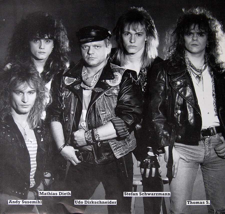 Group photo of the U.D.O.band on the album back cover 