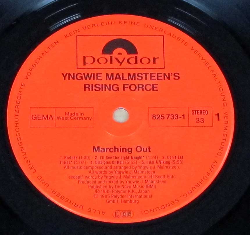 Photo of "YNGWIE MALMSTEEN'S RISING FORCE - Marching Out" Red Polydor Record Label