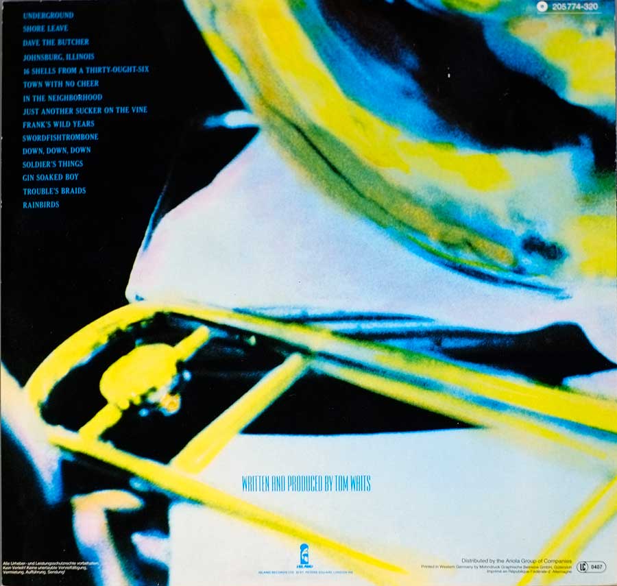 TOM WAITS - Swordfishtrombone 12" LP Vinyl Album back cover