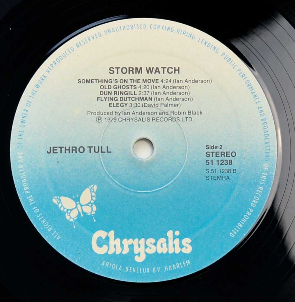 Close up of record's label JETHRO TULL - Storm Watch ( Netherlands Release ) Side Two
