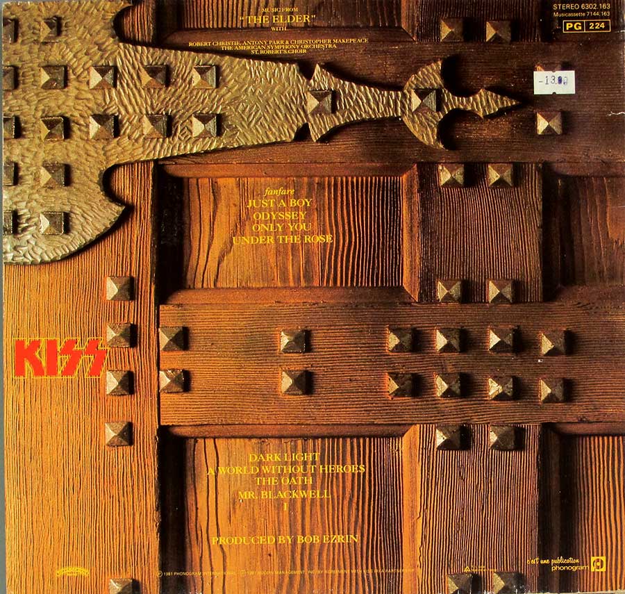 KISS - Music From The Elder French Release Gatefold 12" LP Vinyl Album album back cover