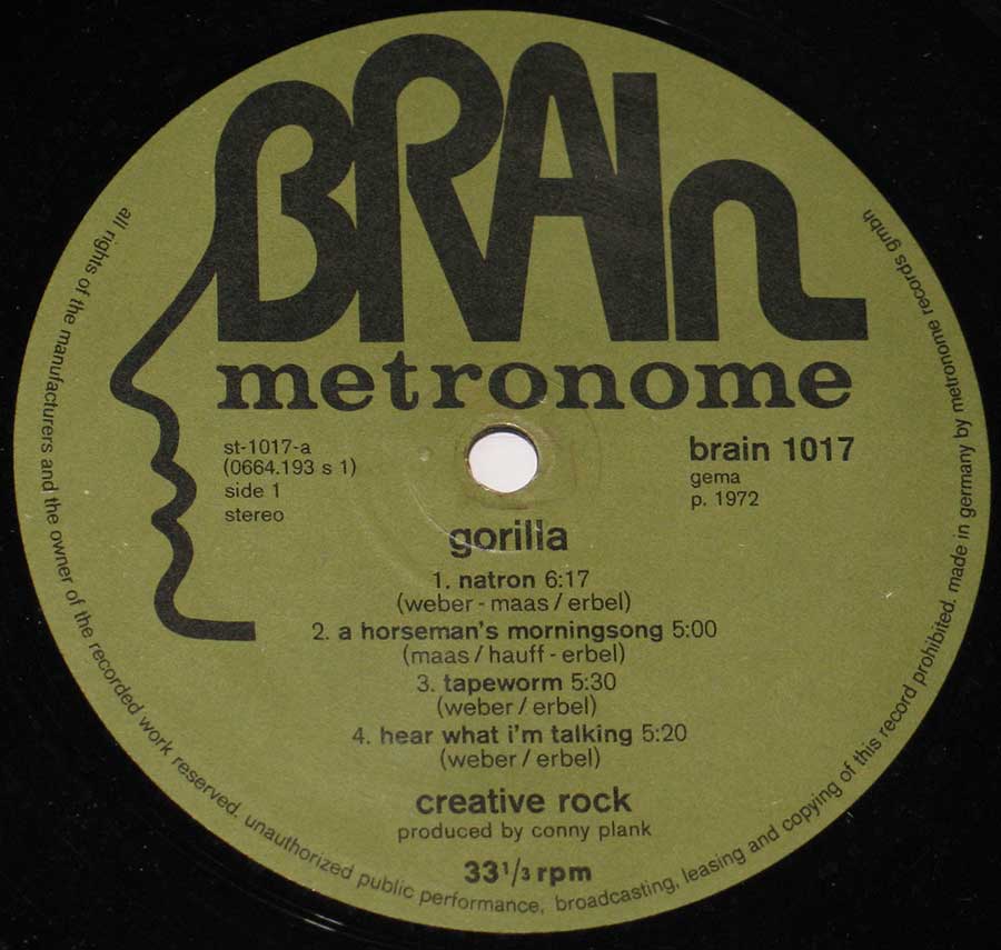 "Gorilla" Record Label Details: BRAIN 1017 ℗ 1972 Sound Copyright 
