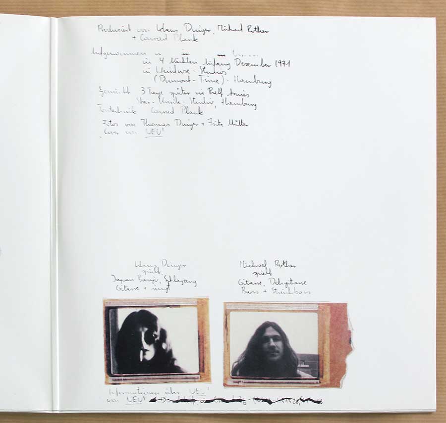 Photo of the right page inside cover NEU! 1st Album White Vinyl Gatefold 