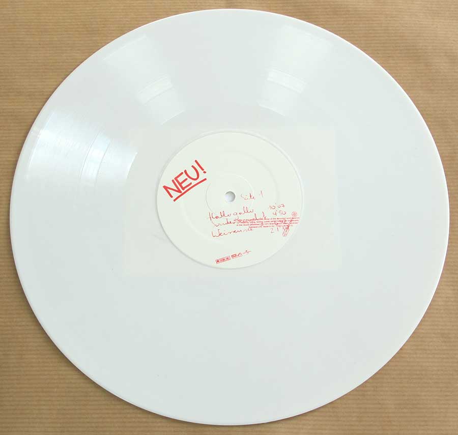 Photo of Side One of NEU! 1st Album White Vinyl Gatefold 