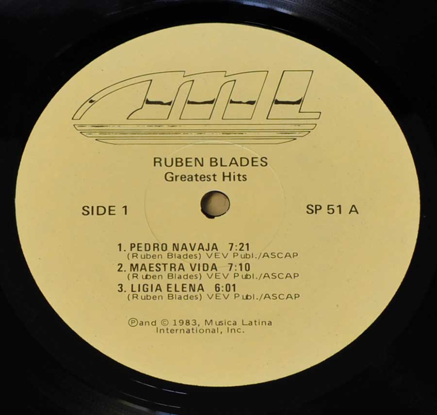Close-up of Record Label Photo RUBEN BLADES - Greatest Hits Special 2 Record Set  Vinyl Record Gallery https://vinyl-records.nl//