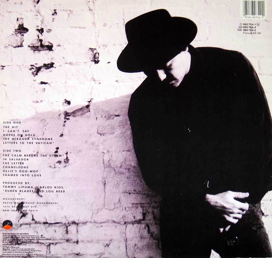 RUBEN BLADES - Nothing but the Truth with Lou Reed 12" Vinyl LP
 album back cover