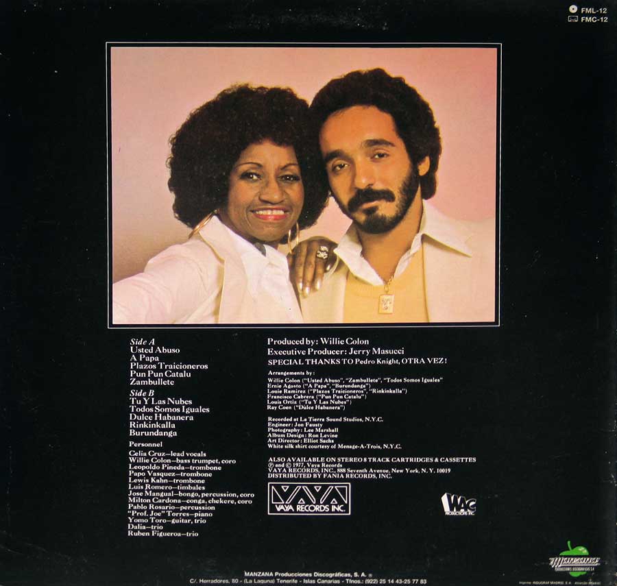 CELIA CRUZ & WILLIE COLON - Only They Could Have Made This Album Manzana Records 12" Vinyl LP Album back cover