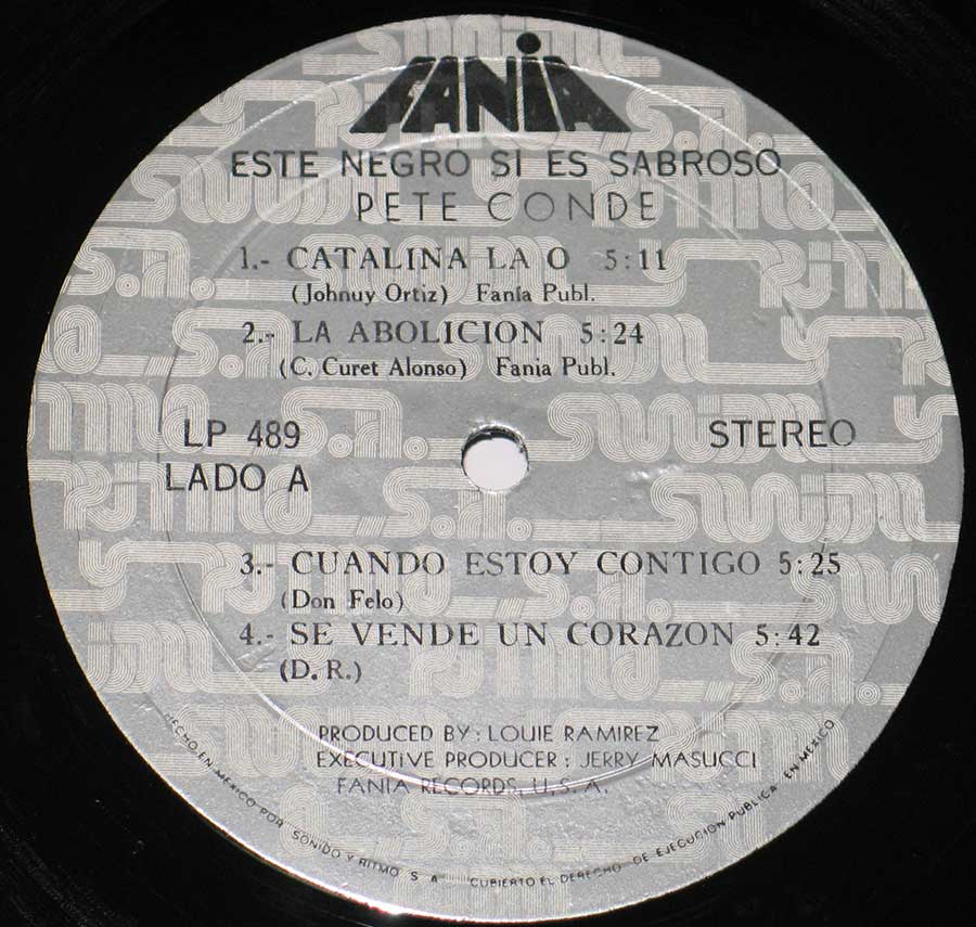 Close up of record's label PETE CONDE - Este Negro Si Es Sabroso 12" Vinyl LP Album Side One