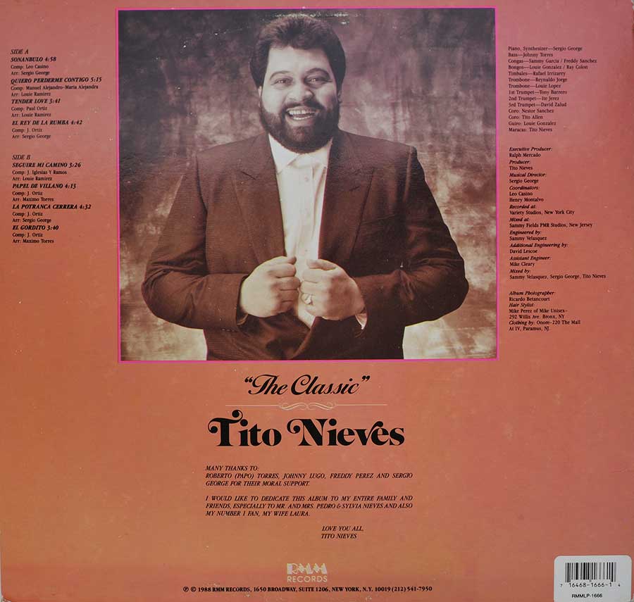 Photo of album back cover TITO NIEVES - The Classic Tito Nieves