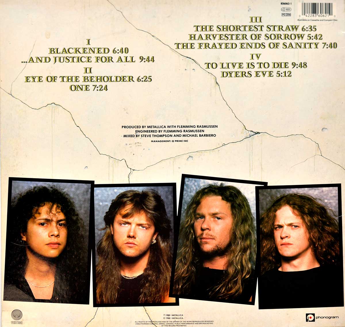 Album Back Cover  Photo of "METALLICA And Justice For All"