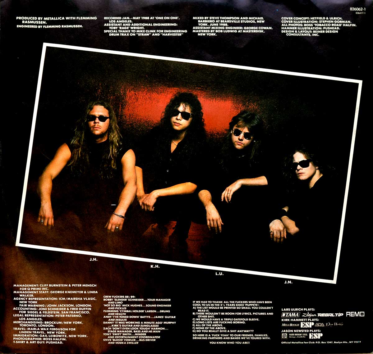Inner Sleeve   of "METALLICA And Justice For All" Album