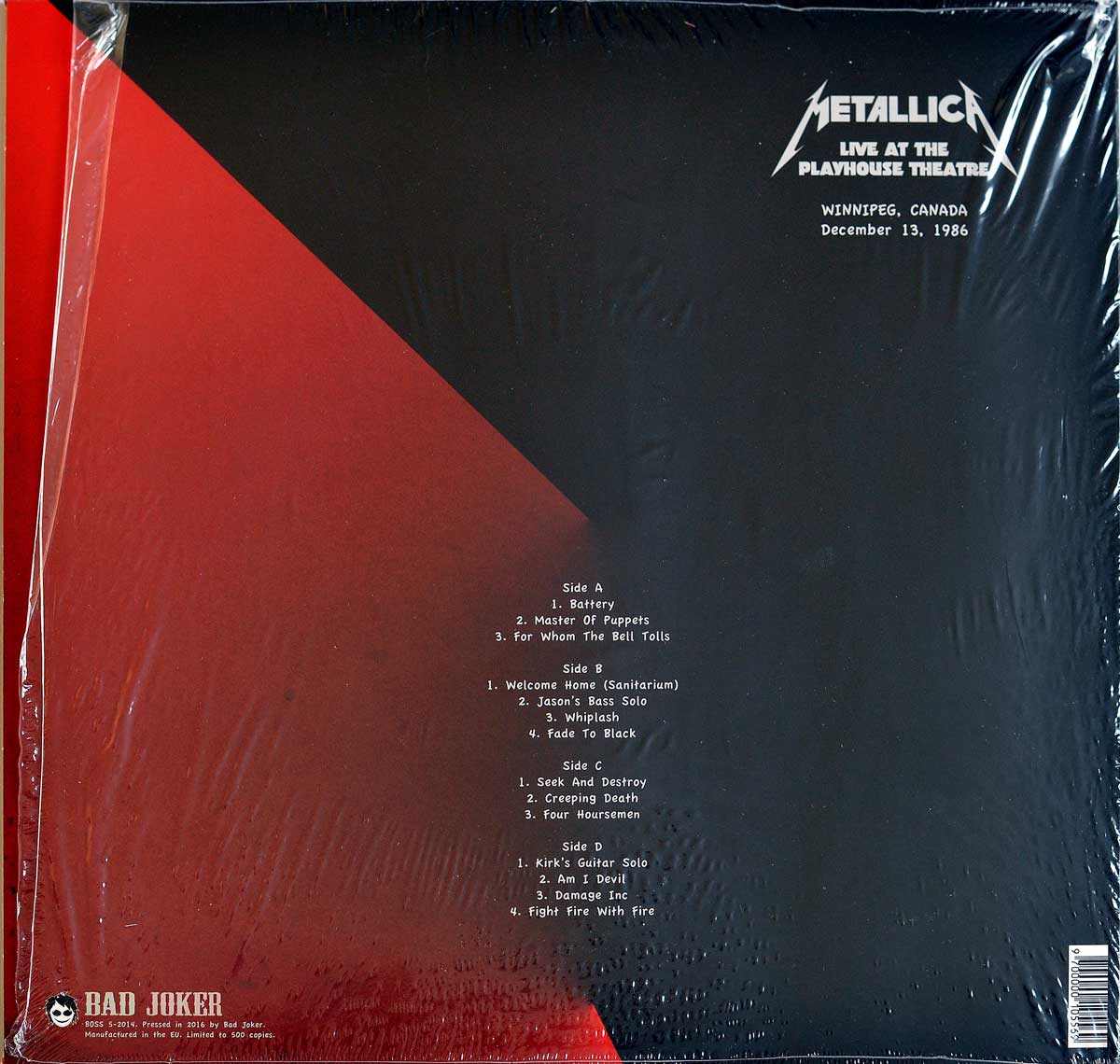Photo of album back cover METALLICA - Live at the Playhouse Theatre Winnipeg 1986 