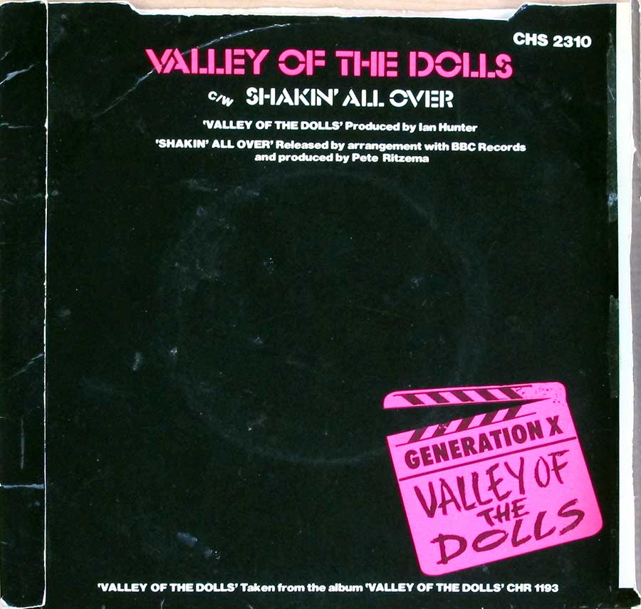 GENERATION X - Valley Of The Dolls / Shakin' All Over Coloured Vinyl Billy Idol 7" 45RPM PS Single Vinyl back cover