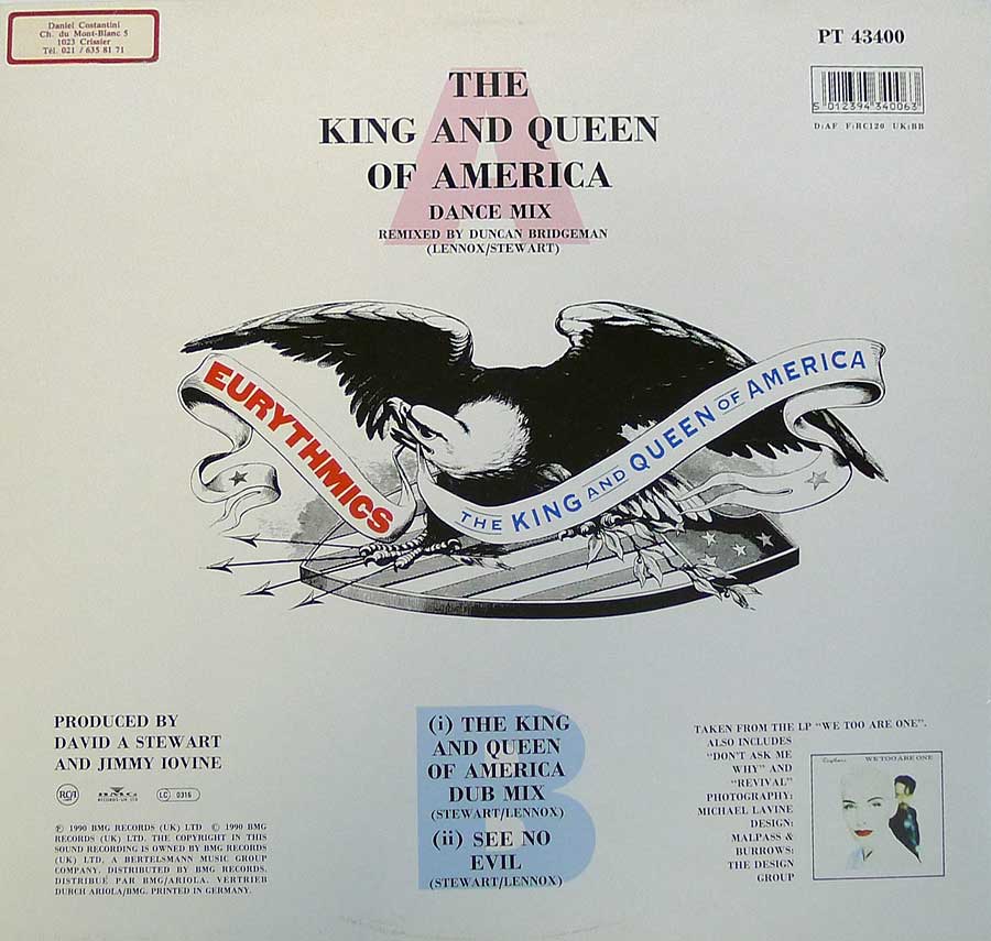 EURYTHMICS - The King And Queen Of America 12" Vinyl Maxi back cover