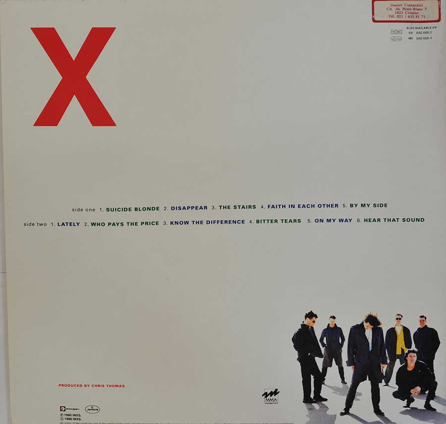 INXS - "X" Belgium Release 1990 12" LP VINYL Album back cover