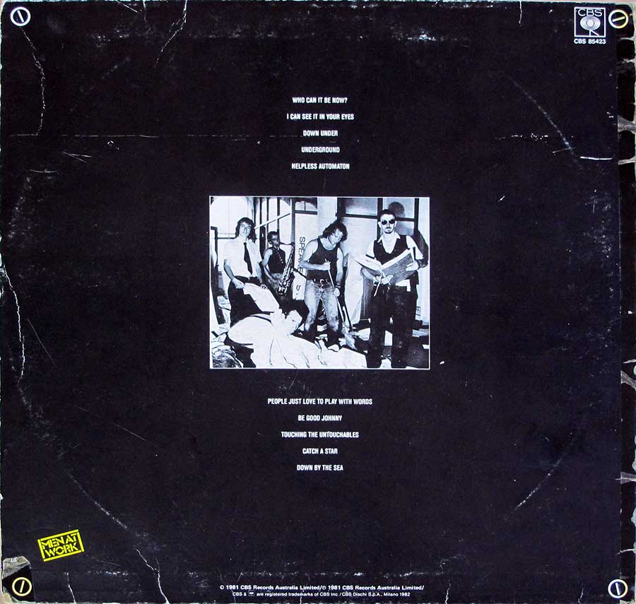 MEN AT WORK Business As Usual Italy Austrlian Black White 12" LP Vinyl Album album back cover