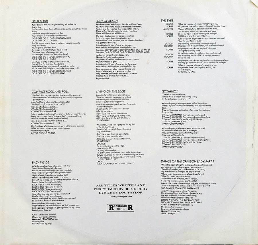 High Resolution Photo  of the  Original Custom Inner Sleeve (OIS) #2 of BLIND FURY - Out of Reach https://vinyl-records.nl