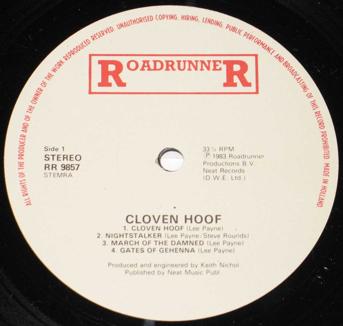 Enlarged High Resolution Photo of the Record's label CLOVEN HOOF Self-Titled https://vinyl-records.nl