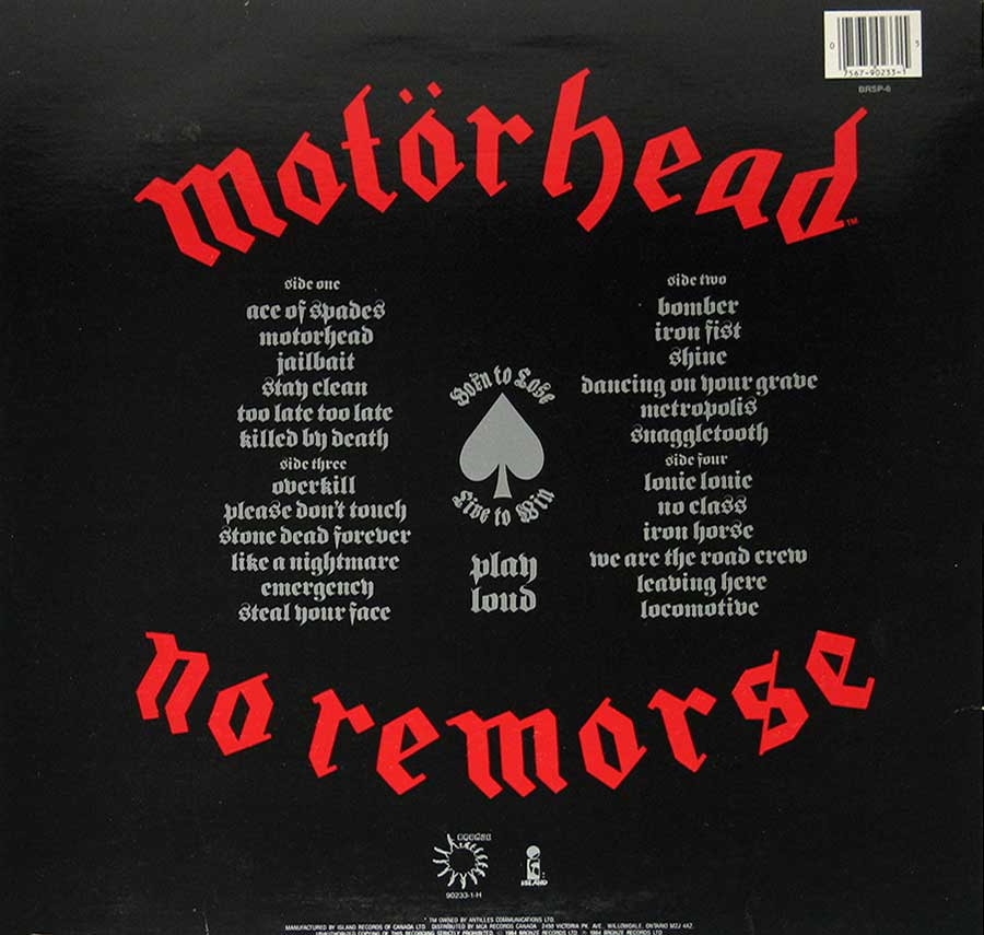 Photo of album back cover MOTORHEAD - NO REMORSE nwobhm british heavy metal
