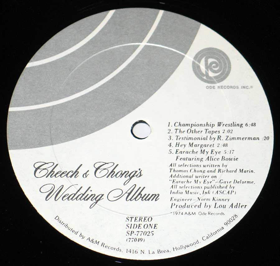 Close up of record's label CHEECH CHONG's - Wedding Album Gatefold Cover 12" Vinyl LP Album Side One