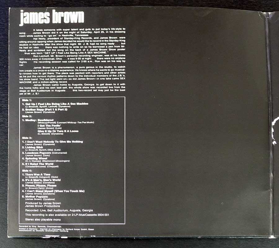 JAMES BROWN - Sex Machine 12" Vinyl 2LP Album inner gatefold cover