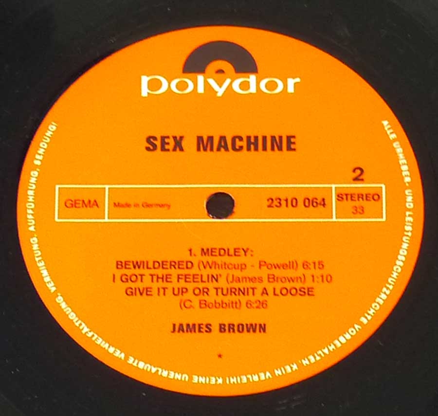 Side Two Close up of record's label JAMES BROWN - Sex Machine 12" Vinyl 2LP Album