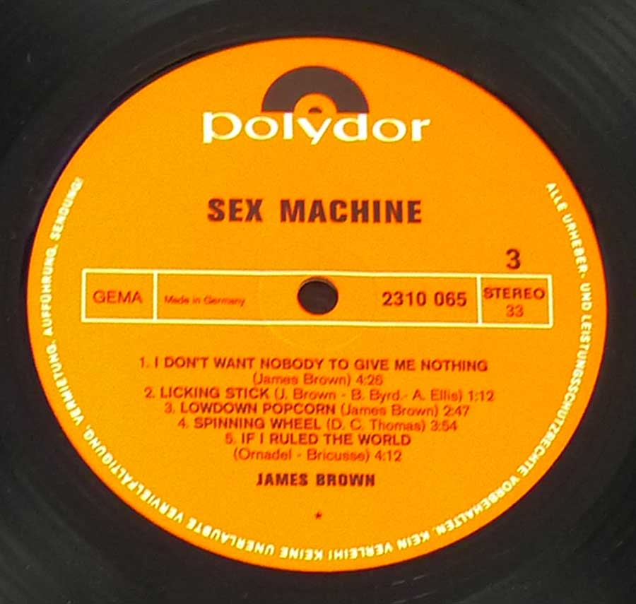 Side Three Close up of record's label JAMES BROWN - Sex Machine 12" Vinyl 2LP Album