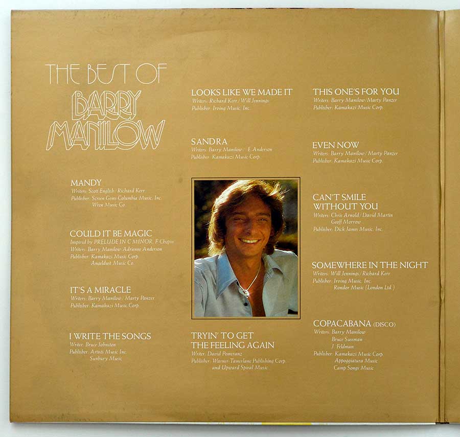 High Resolution Photo of the Inside Cover Side One of BARRY MANILOW - The Best of Barry Manilow https://vinyl-records.nl