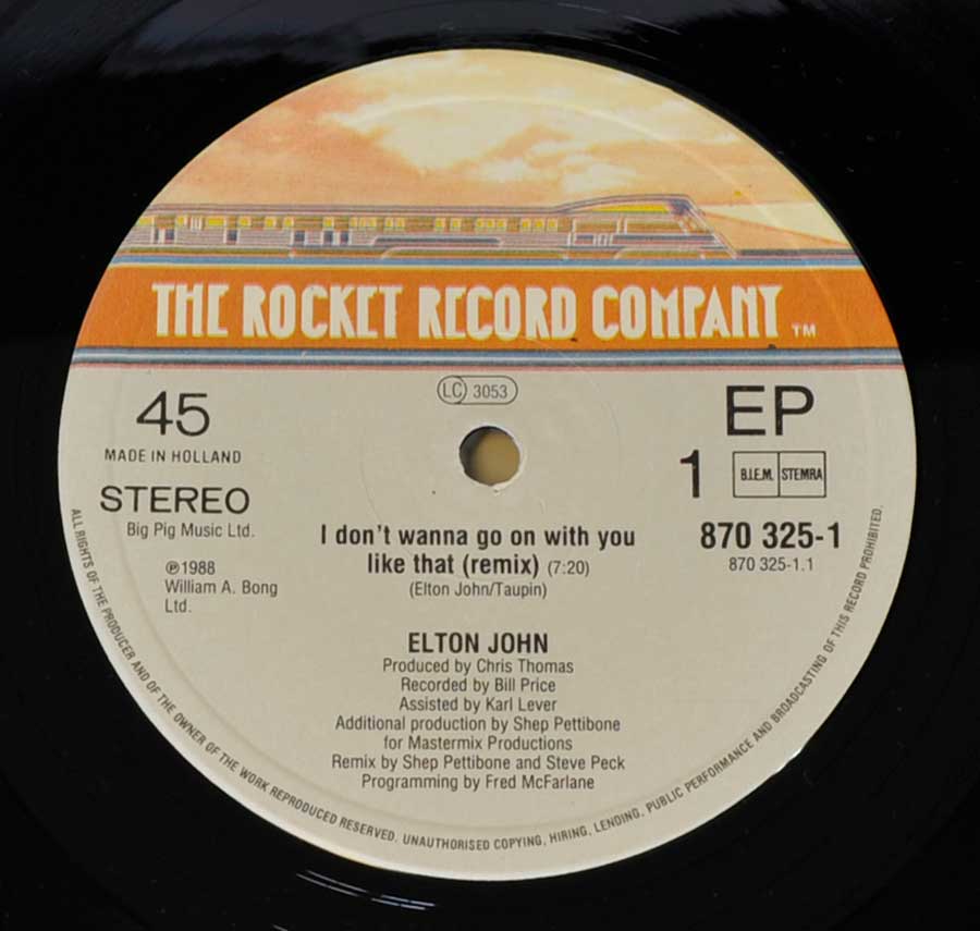 Record Label Details: The Rocket Record Company EP 870 325-1 , Made in Holland, Big Pig Music Ltd ℗ 1988 William A.Bong Ltd Sound Copyright , BIEM, STEMRA 