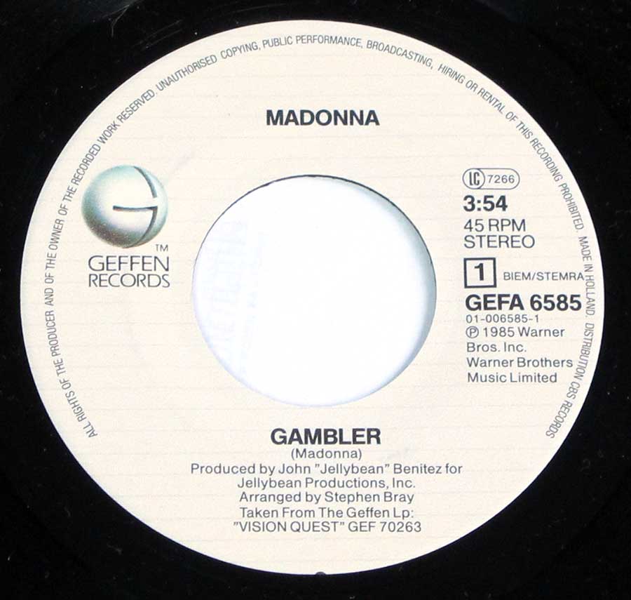 "Gambler 7"" Record Label Details: GEFFEN GEFA 6585 ℗ 1985 Warner Bros Sound Copyright 