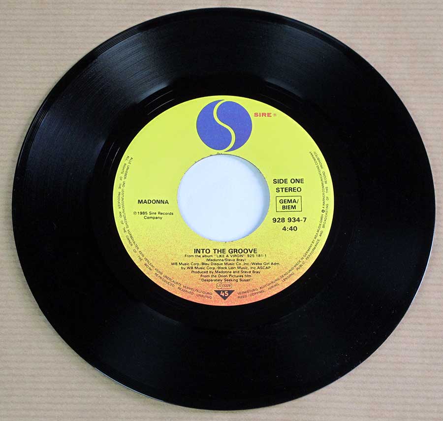 Photo of Side One of MADONNA - Into The Groove / Shoo-Bee-Doo 7" 45RPM PS Single Vinyl 