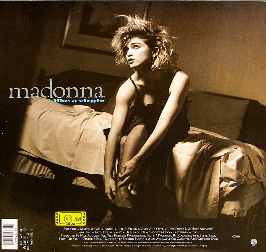 MADONNA - Like a Virgin 12" Vinyl LP Album
 back cover