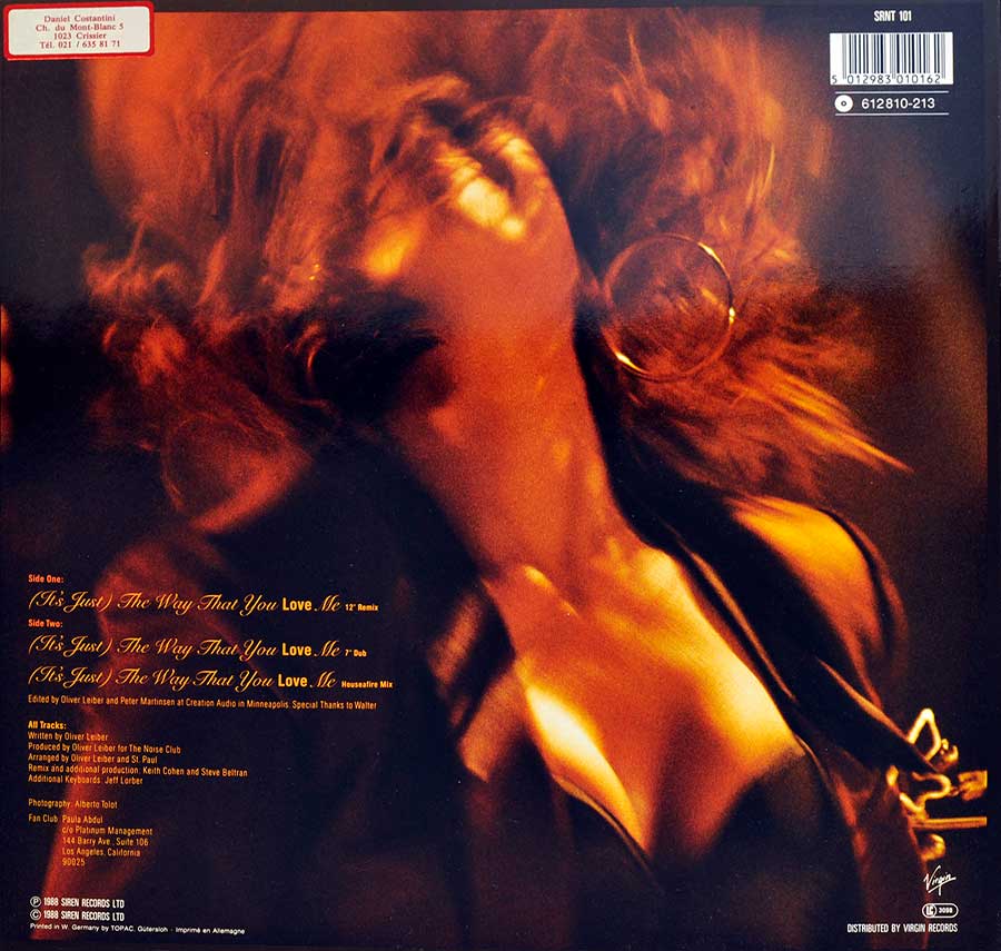 Photo of album back cover PAULA ABDUL - Way That You Love Me 