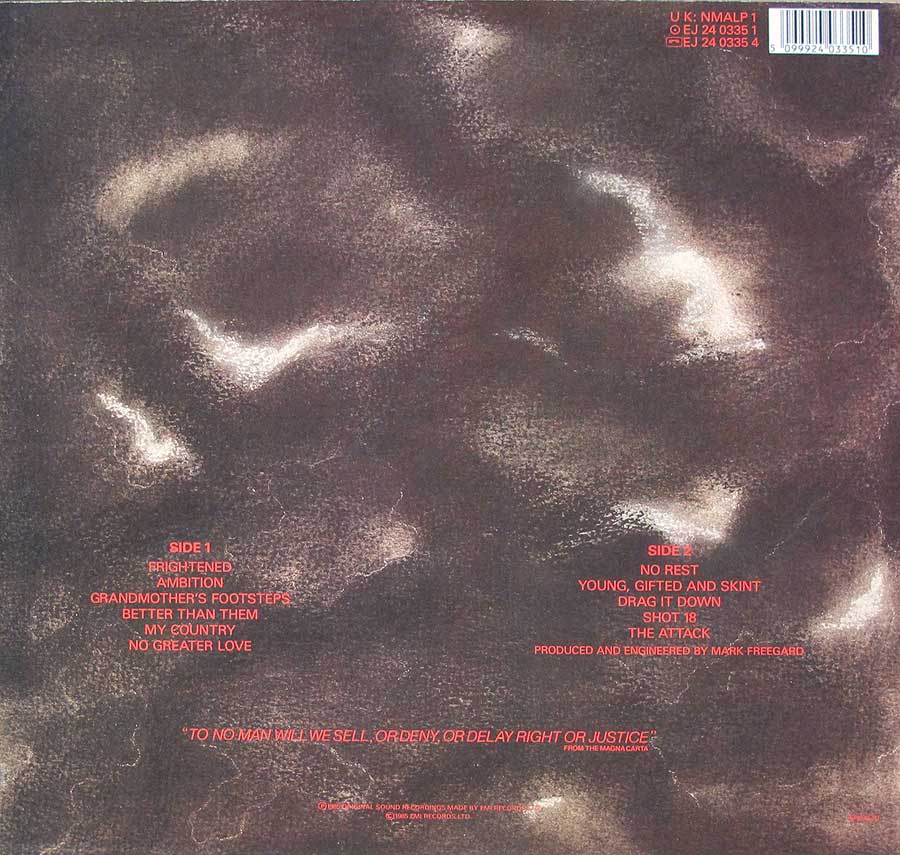 Photo of album back cover NEW MODEL ARMY - No Rest For The Wicked 12" LP Vinyl Album