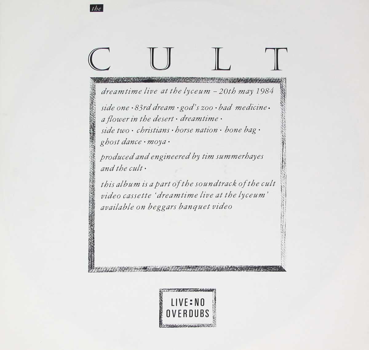 Inner Sleeve   of "CULT - Dreamtime" Album