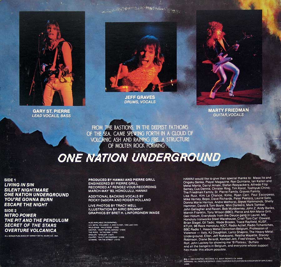 Photo of album back cover HAWAII - One Nation Underground Shrapnel 12" LP ALBUM VINYL 