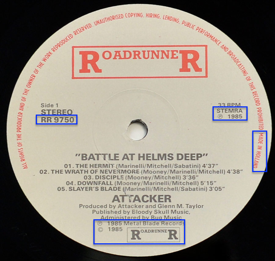 Enlarged & Zoomed photo of "ATTACKER - Battle At Helms Deep" Record's Label