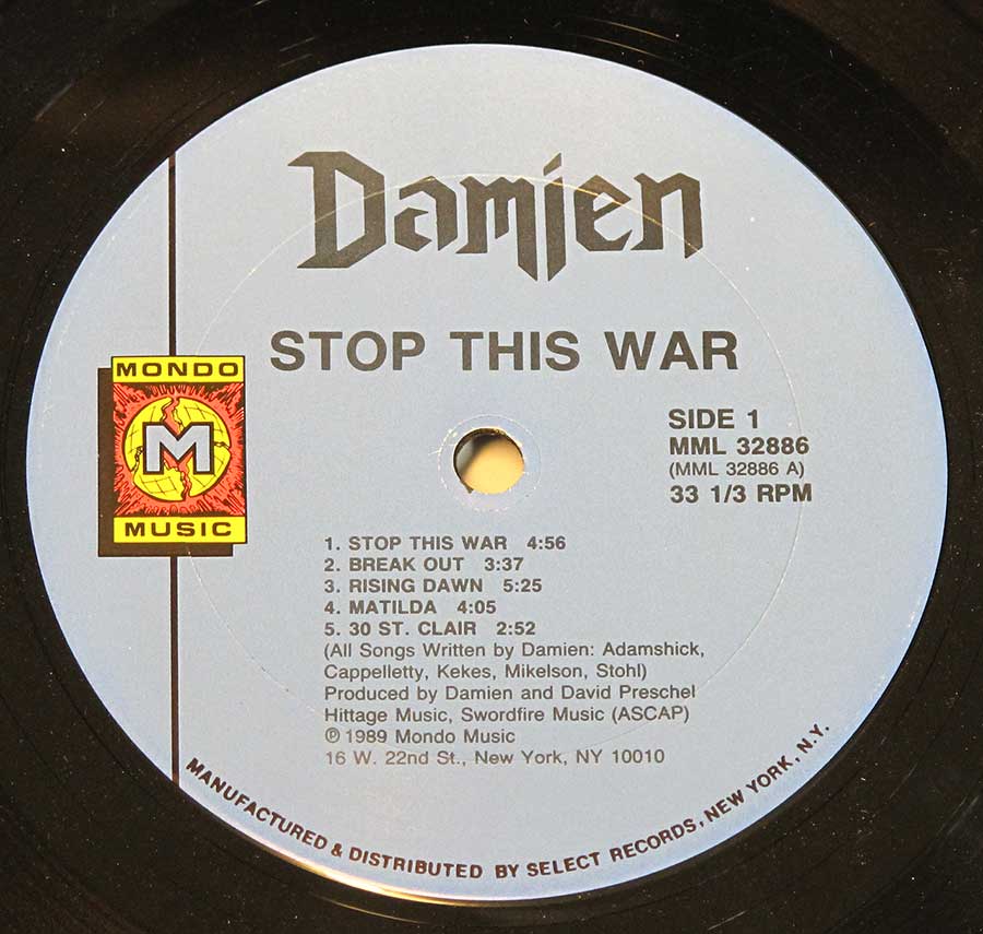 Front Cover Photo Of DAMIEN - Stop This War 