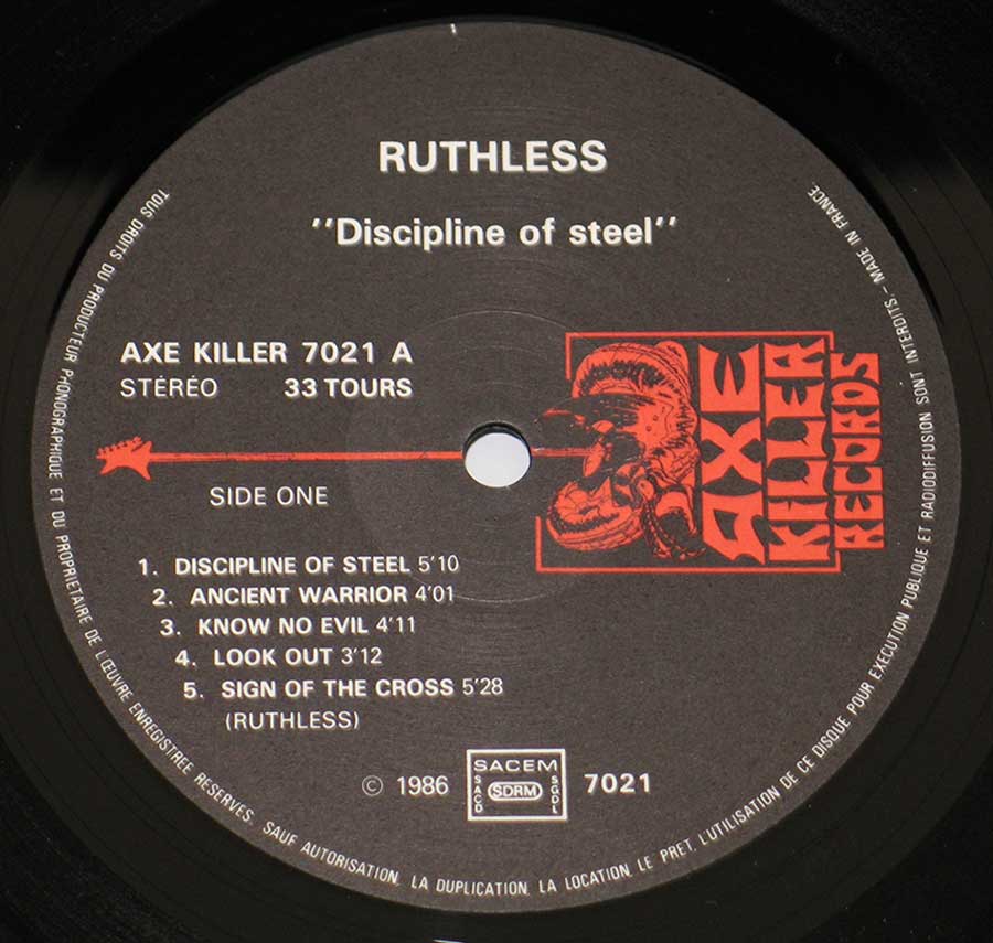 "Discipline Of Steel by Ruthless" Record Label Details: Axe Killer Records 7021 