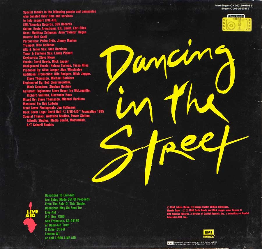 Photo of album back cover DAVID BOWIE & MICK JAGGER - Dancing In The Street 12" 45RPM Maxi-Single Vinyl