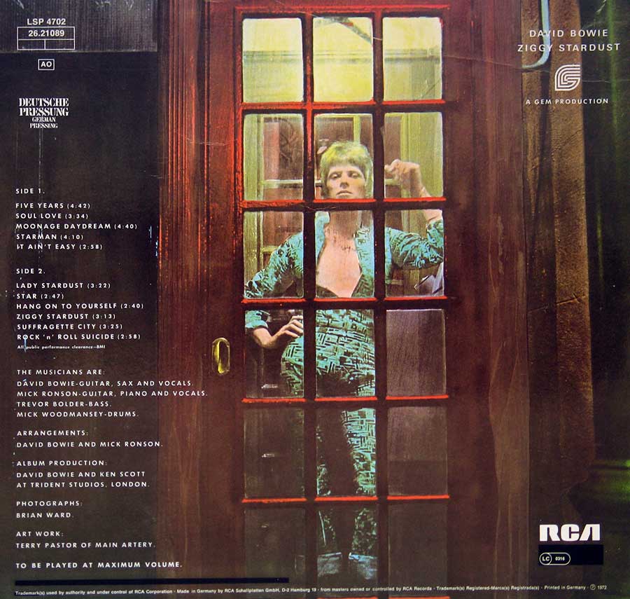 Photo of album back cover DAVID BOWIE Rise and Fall of Ziggy Stardust and the Spiders from Mars