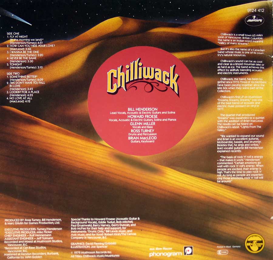 CHILLIWACK - Lights from the Valley, Mushroom Records 12" Vinyl LP Album back cover